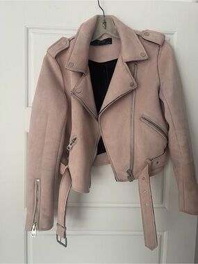 Zara Light Pink Suede Biker Jacket